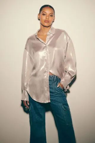Frida Metallic Button Up Shirt | Dynamite Clothing