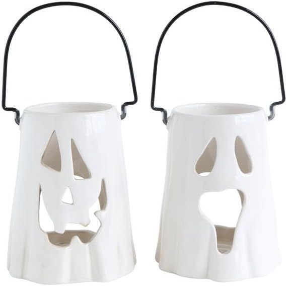 Creative Co-op Ghost Face Ceramic Lanterns - Set of 2 | Amazon (US)