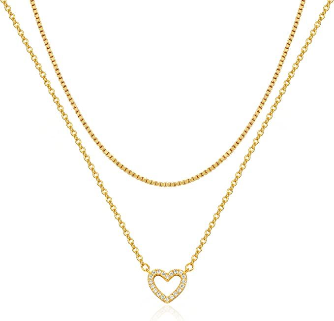 Foxgirl Gold Heart Necklaces for Women 14k Gold Plated Pendant Necklace Simple Cute Necklaces for... | Amazon (US)