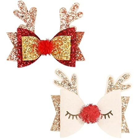 Holiday Bow Hair Clips Reindeer Antler Girls Hairpins Glitter Barrettes Holiday Festive Accessories  | Amazon (US)