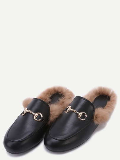 Chaussons en fausse fourrure - noir | SHEIN
