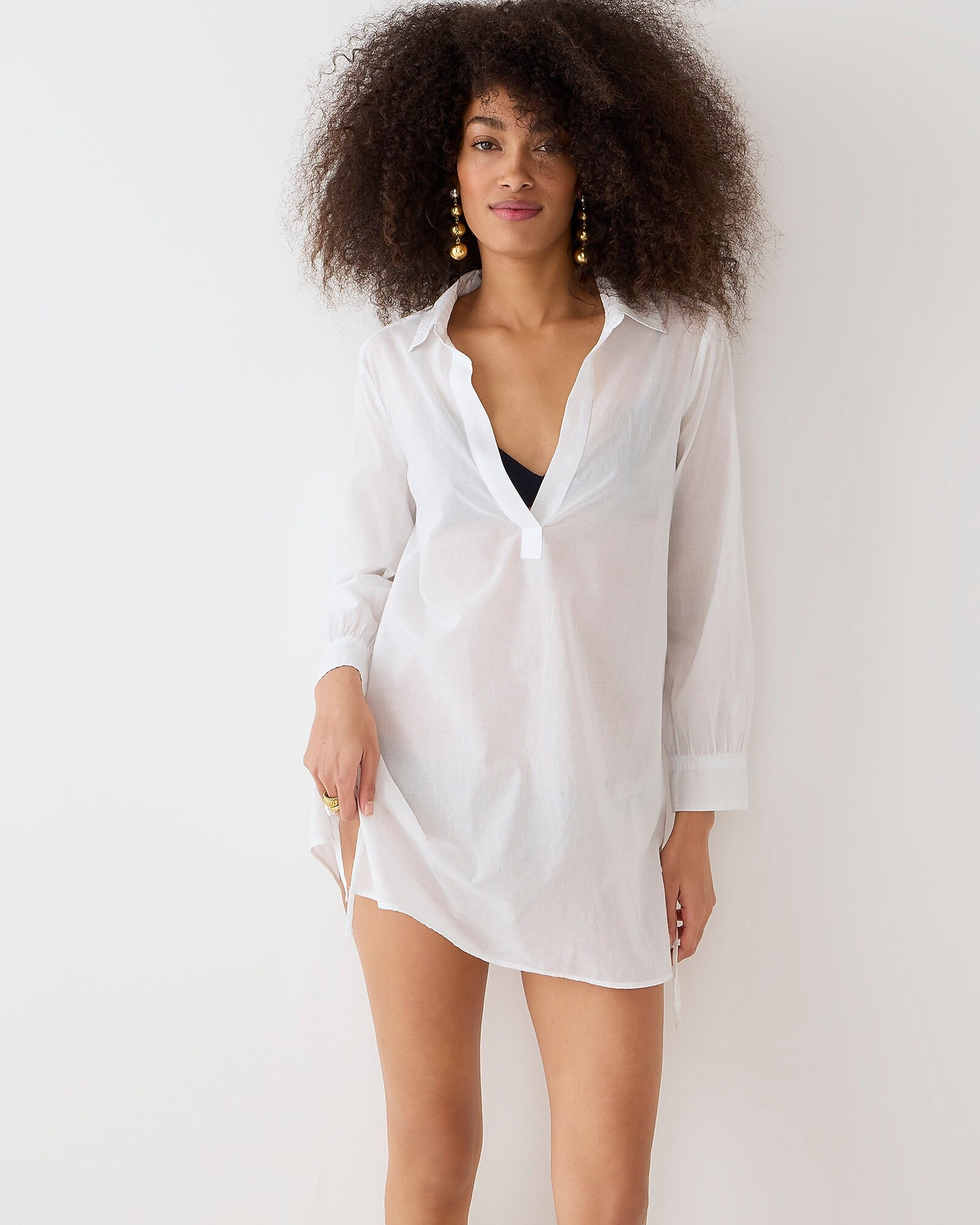 Cotton voile tunic cover-up with side ties | J. Crew US
