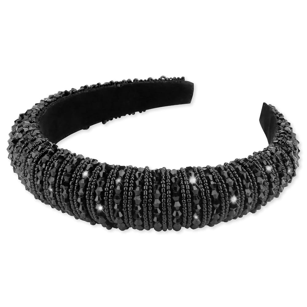 Wecoe Black Headband for Women Fashion Rhinestone Headbands Women Padded Headband Fancy Bling Dia... | Amazon (US)