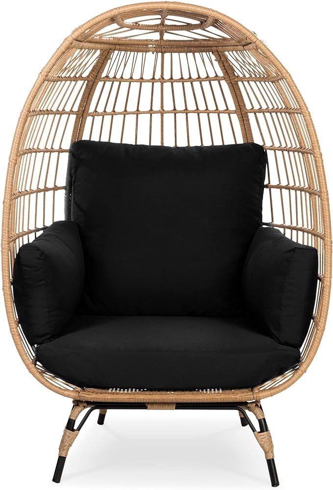 Amazon.com : Best Choice Products Wicker Egg Chair, Oversized Indoor Outdoor Lounger for Patio, B... | Amazon (US)