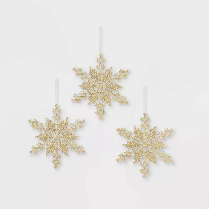 3ct Glitter Snowflakes Christmas Ornament Set Gold - Wondershop™ | Target