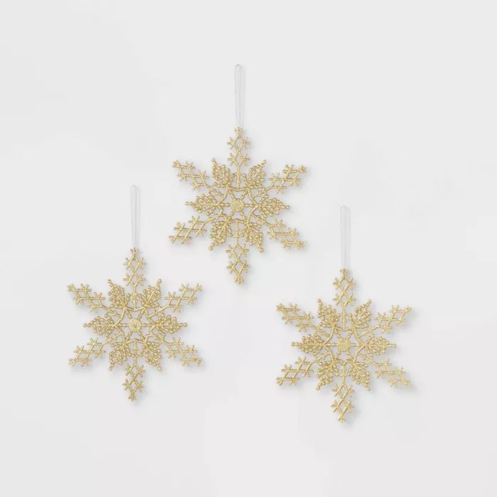 3ct Glitter Snowflakes Christmas Ornament Set Gold - Wondershop™ | Target