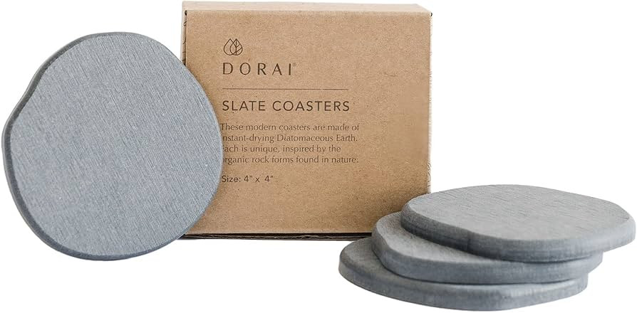 DORAI Home Stone Coaster Set - 4 Stone Coasters with Absorbent Diatomaceous Earth for Instant Dry... | Amazon (US)