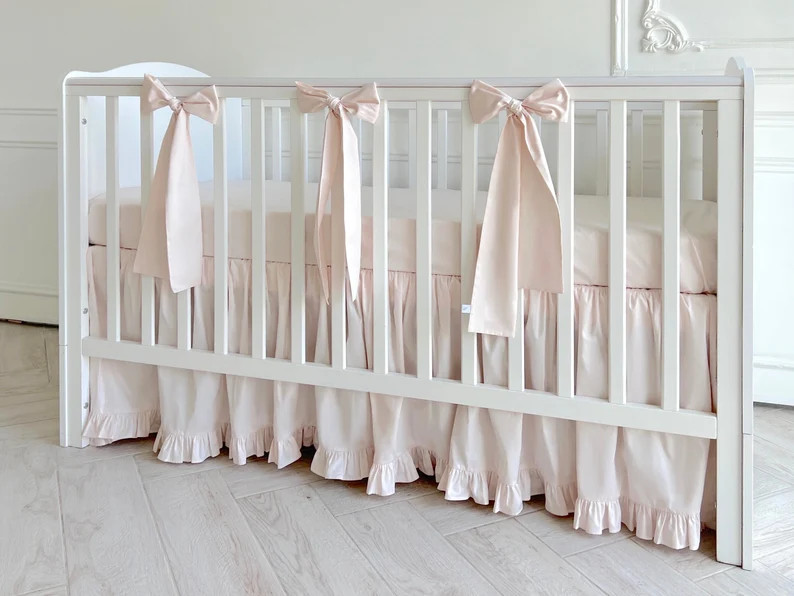 Crib Skirt With Ruffle Cream Pink Baby Girl Crib Bedding - Etsy | Etsy (US)
