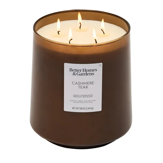 Better Homes & Gardens Cashmere Teak Scented Cotton 5-Wick Glass Jar Candle 100oz. | Walmart (US)