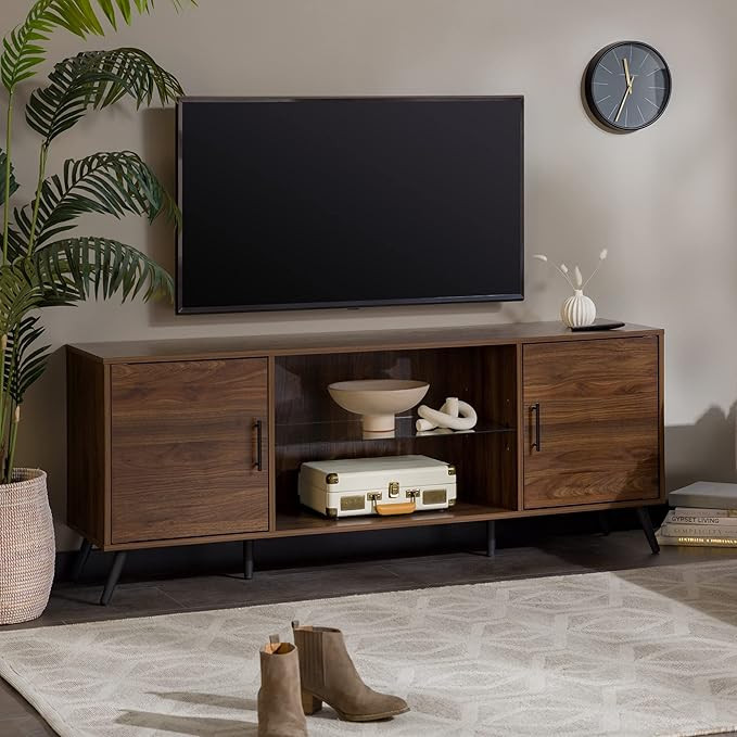 Walker Edison Saxon Mid Century Modern Glass Shelf TV Stand for TVs up to 65 Inches, 60 Inch, Wal... | Amazon (US)