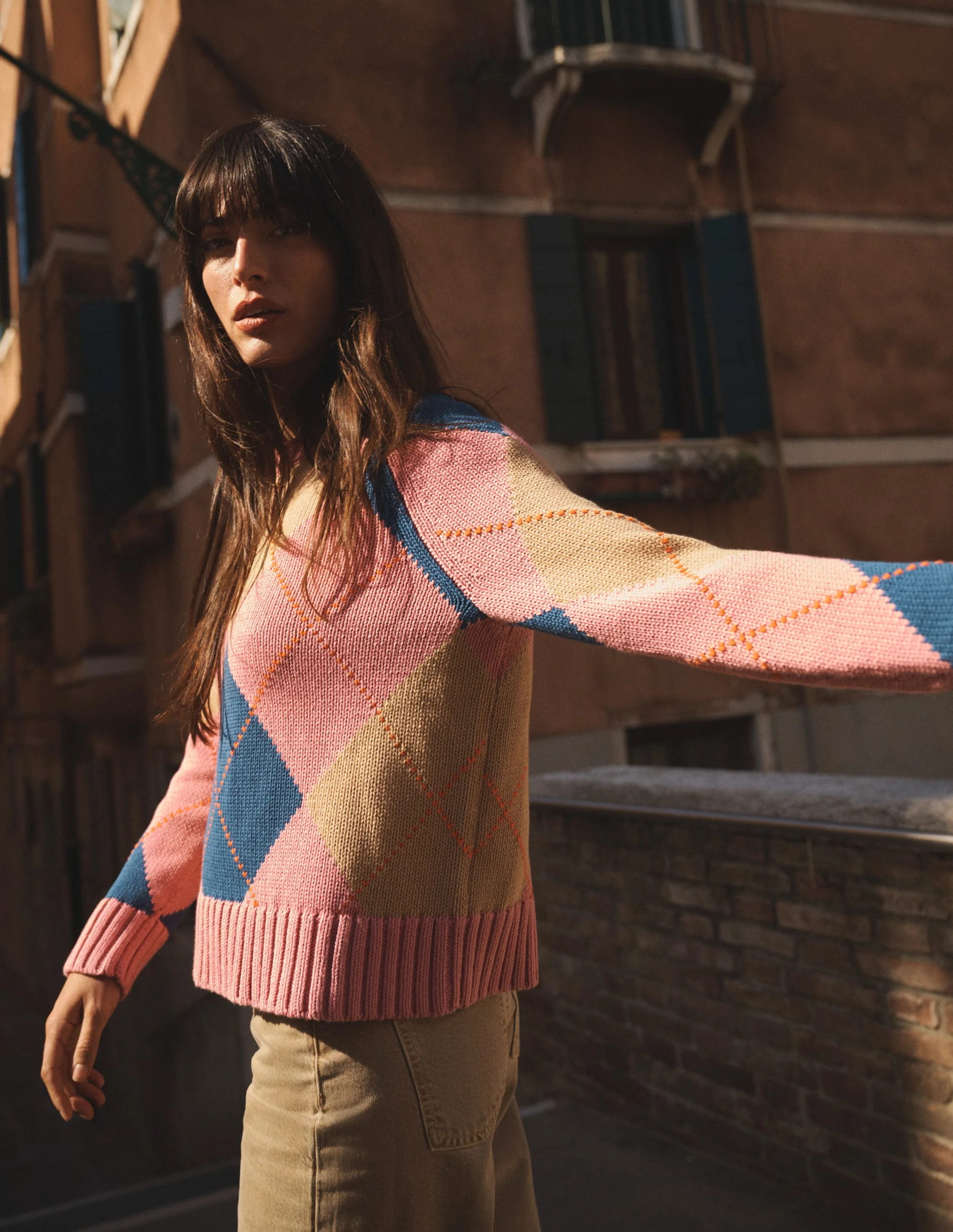 Camilla Cotton Argyle Jumper-Pink Argyle | Boden UK