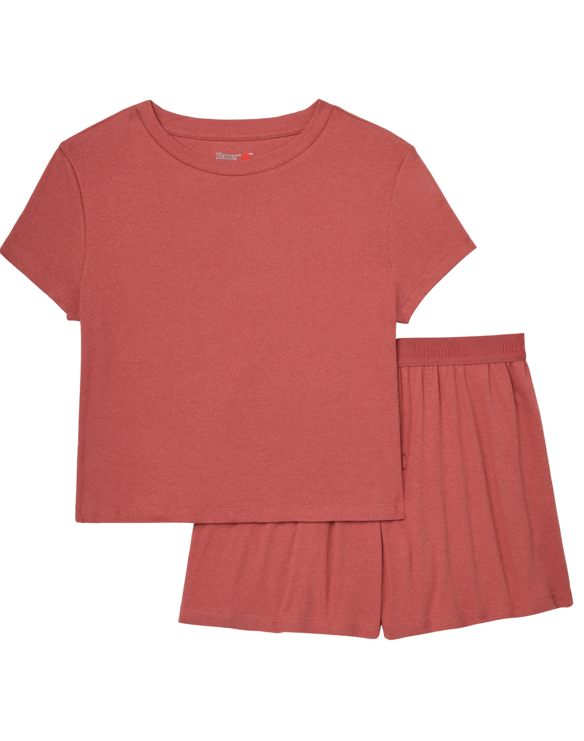 Hanes Originals 2-Piece Lounge Set, SuperSoft Cropped Baby Doll Tee & Sleep Shorts Loungewear Natural Cedar/Natural Cedar XS Women's | Hanes.com