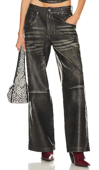 Distressed Faux Leather Colossus Pant in Black Wash | Revolve Clothing (Global)