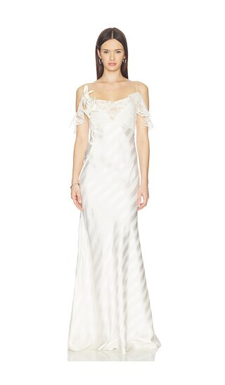 Cream Satin Striped Maxi Dress in Cream | Revolve Clothing (Global)