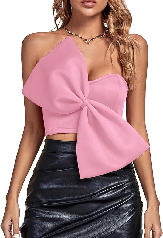 LYANER Women’s Sexy Sweetheart Neck Bow Sleeveless Crop Tube Tops Strapless Bustier Cami Corset... | Amazon (US)