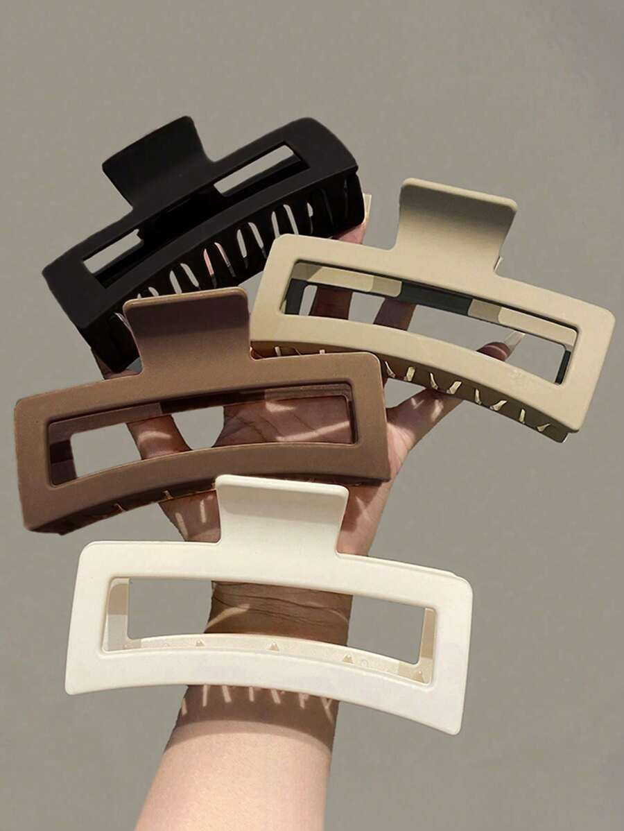 4pcs/1pc 4.33in/11cm Black Large Square Hair Clips, Fashion Elegant Matte Simple Style Plastic Ha... | SHEIN