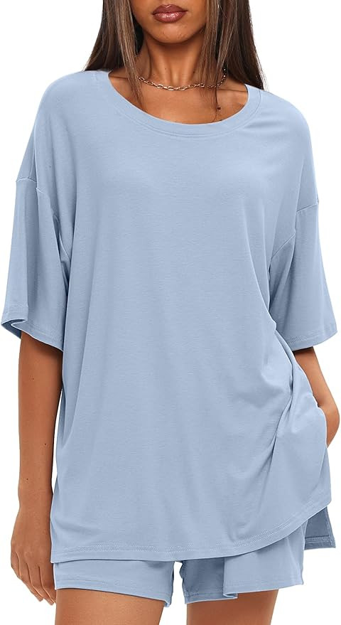 Darong Women's Two Piece Loungewear Set Summer Casual Boxy Shirts Drawstring Shorts Matching Airp... | Amazon (US)