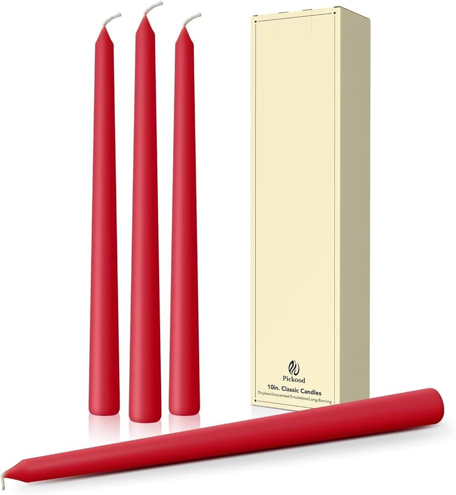 Amazon.com: Pickood 10-Inch Tall Dripless Taper Candles Set of 4 - Red Tapered Candles, Perfect f... | Amazon (US)