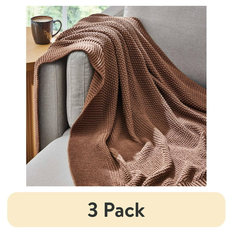 (3 pack) Better Homes & Gardens Brown Cotton-Blend Chunky Knit Throw, 50" x 60" | Walmart (US)
