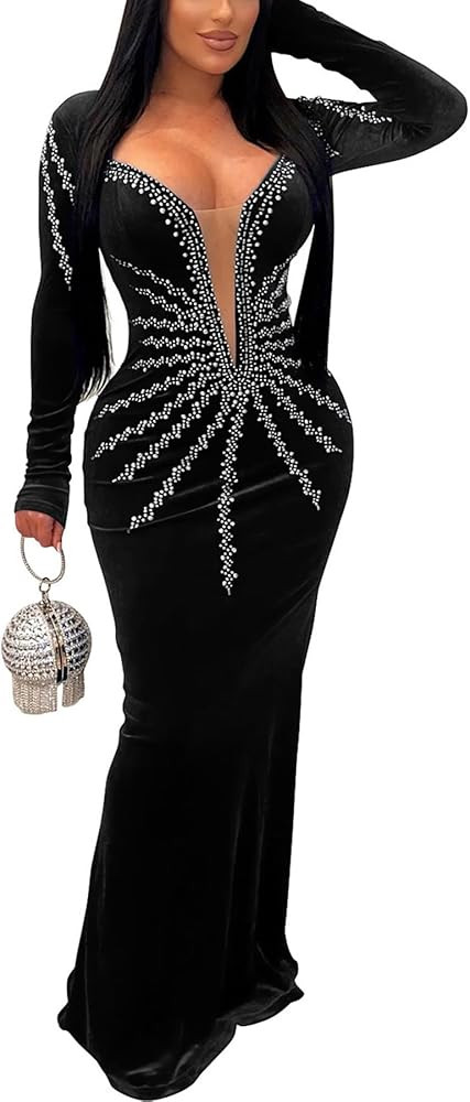 PORRCEY Women's Sexy Elegant Rhinestone Sleeveless Party Club Night Hot Drilling Clubwear Evening... | Amazon (US)