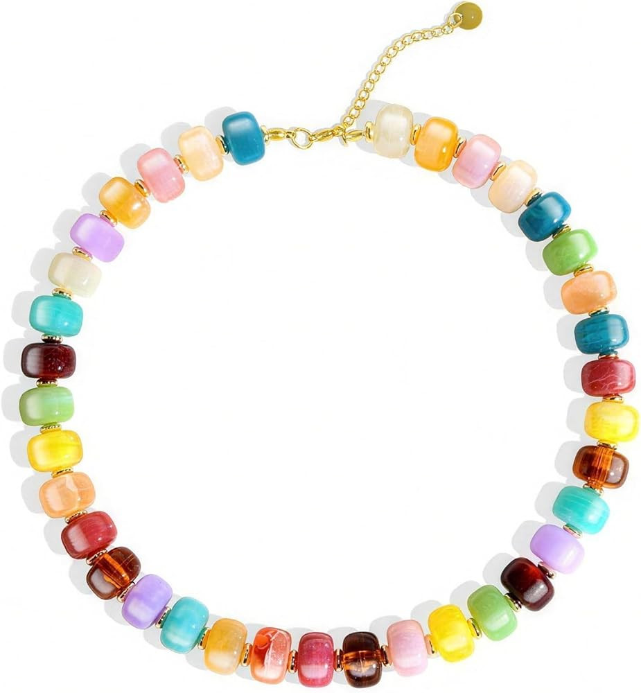 Boho Colorful Chunky Beaded Necklace for Women Trendy Resin Statement Choker Necklaces Summer Bea... | Amazon (US)