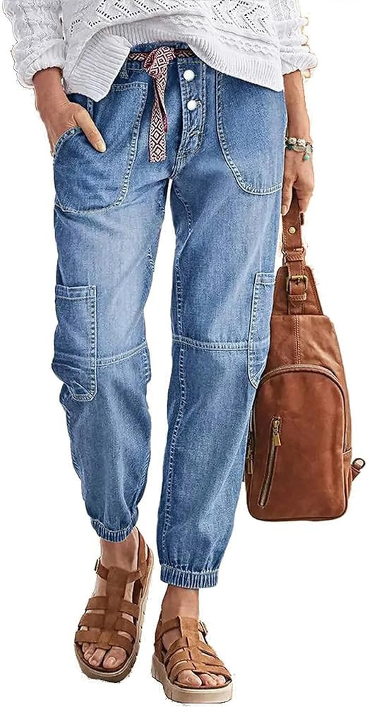 Flamingals Straight Leg Button Fly Jeans for Women Multi Pocket Mid Rise Jeans Without Belt Barre... | Amazon (US)