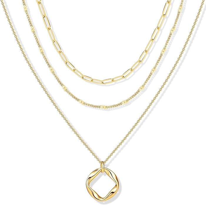 Poxtex Layered Gold Necklaces for Women, Stackable Dainty 14K Gold Silver Plated Trendy Simple He... | Amazon (US)
