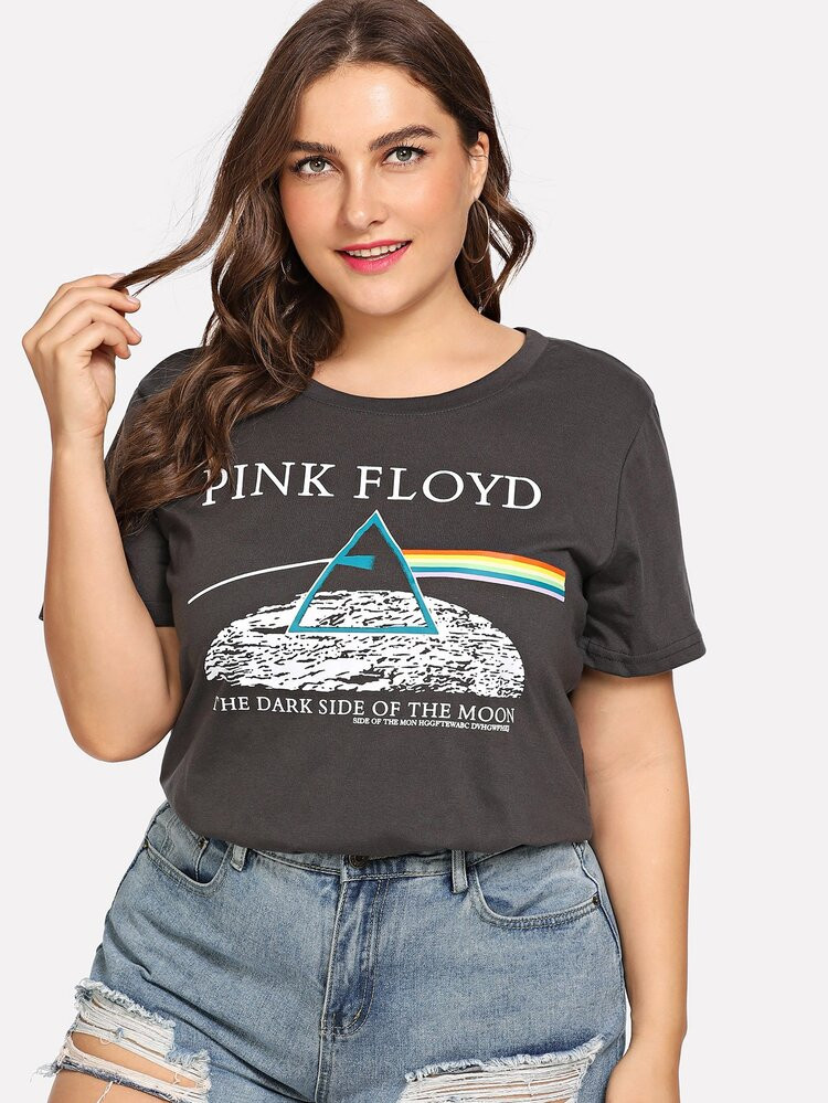 Plus Letter & Rainbow Striped Graphic Front Tee | SHEIN