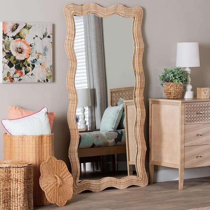 Bali & pari Hasana Natural Rattan Floor Mirror - Scalloped Frame Full Length Accent Mirror for Be... | Amazon (US)