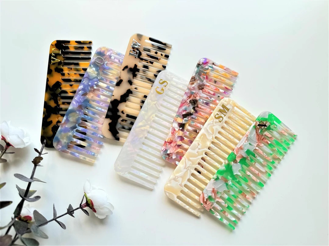 Custom Tortoise Hair Comb, Initial Acetate Hair Comb, Potable Hair Comb, Detangle Marble Hair Com... | Etsy (US)