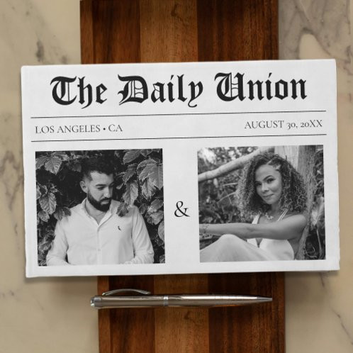 Wedding Newspaper Fun Black & White Photo Keepsake Guest Book | Zazzle | Zazzle