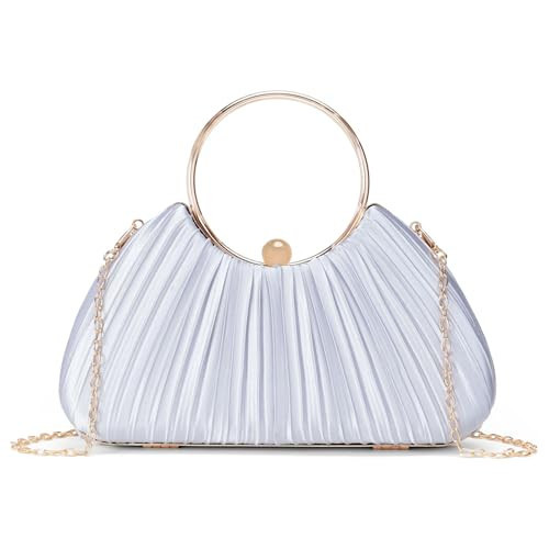 RNIEGA Evening Clutch Purses for Women Satin Pleated Top Handle Clutch Handbag Elegant Crossbody Purse for Wedding, Party | Amazon (US)