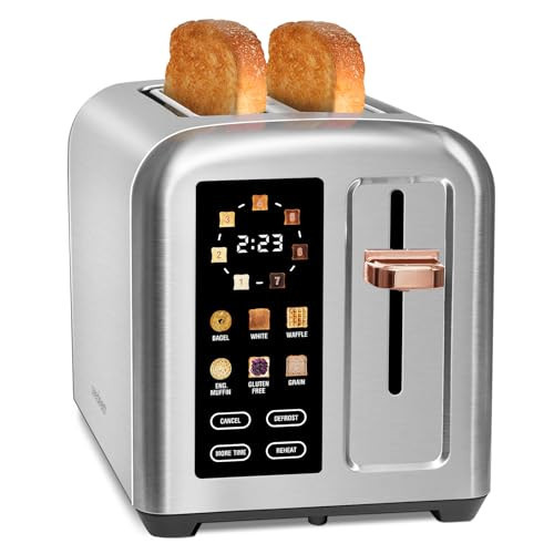 SEEDEEM Toaster 2 Slice, Touch Control Stainless Toaster LCD Display, 50% Faster Heating Speed, 1.4'' Wide Slots, More Timer Functions, Removable Crumb Tray, 1350W, Silver Metallic | Amazon (US)