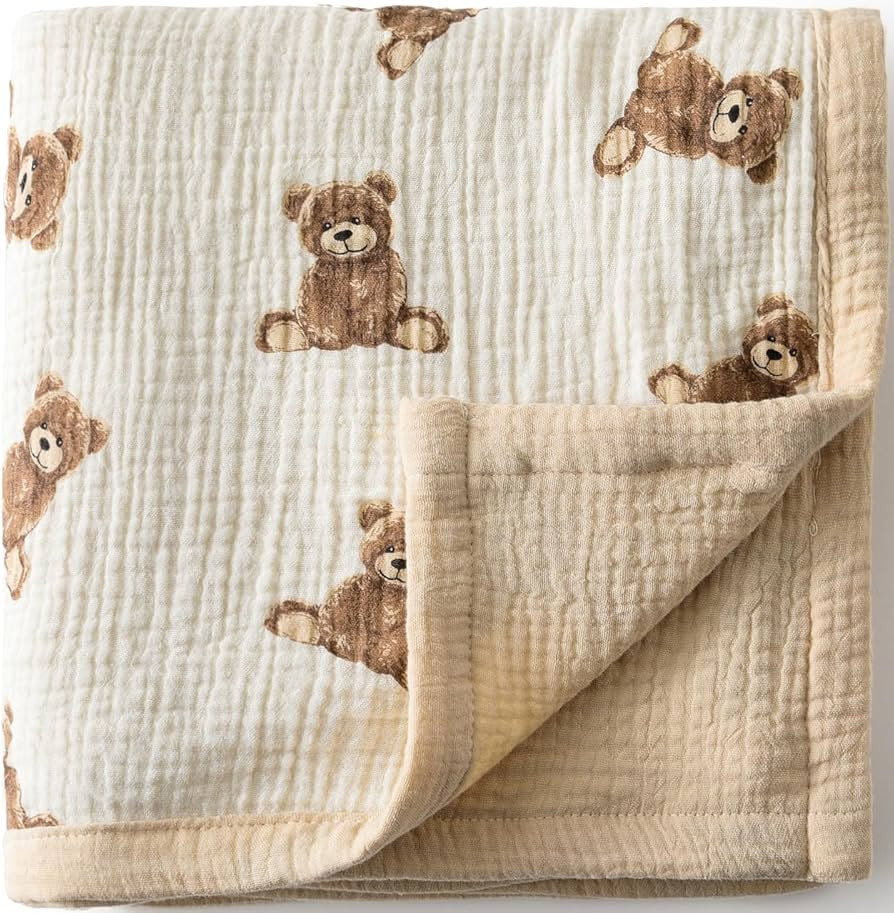 Little Jump 2 Layers Muslin Cotton Baby Blankets - Teddy Bear Toddler Quilt Crib Blanket - Gender... | Amazon (US)