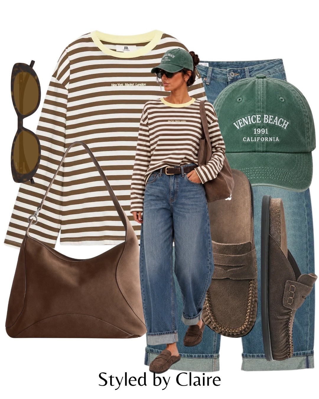 FULL OUTFIT PULL & BEAR🤎
Tags: contrast trim stripe tshirt barrel jeans turn up cap green mules faux suede tote bag autumn transition style
AD
#pullandbearcommunity

#LTKstyletip #LTKautumn #LTKjeans
