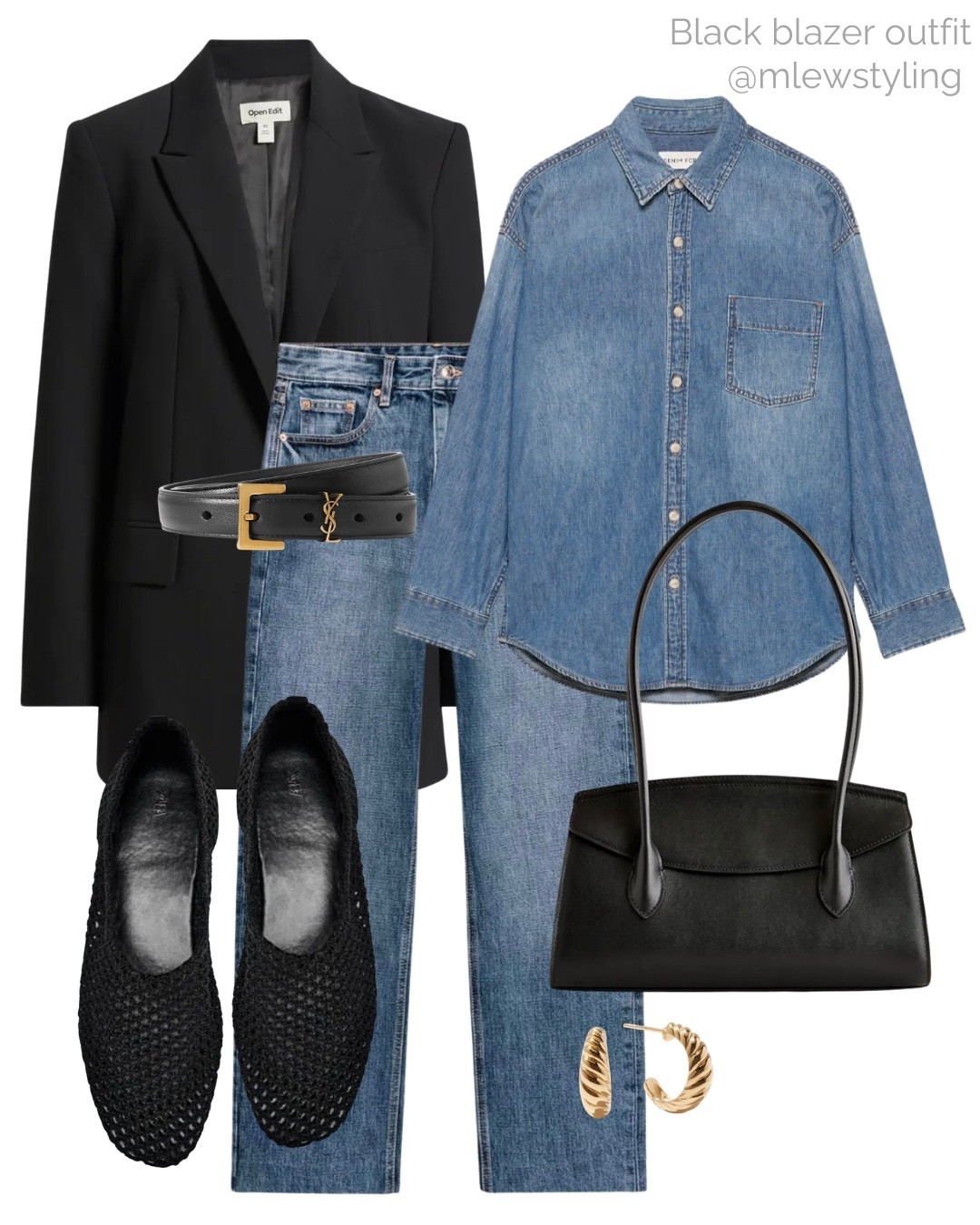 Double denim outfit with a black blazer 💙

Tags: spring outfit, Zara jeans, aritzia denim shirt, quince leather bag, mesh ballet flats, croissant earrings, ysl leather belt, Nordstrom blazer, office outfit, casual workwear 

#LTKootd #LTKgrwm #LTKWorkwear