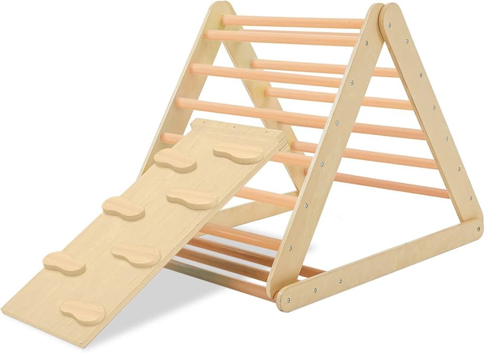 Foldable Climbing Triangle with Ramp, 3-in-1 Wooden Triangular Climber for Climbing and Sliding, ... | Amazon (US)