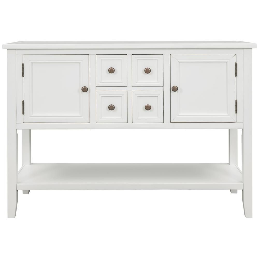 White Buffet Sideboard with Bottom Shelf | The Home Depot