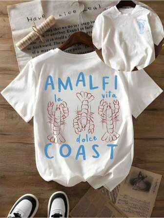 With Lobster Amalfi Coast Design ,Graphic Funny,Letter Pattern Pure Cotton 220g Printed T-Shirt,U... | SHEIN