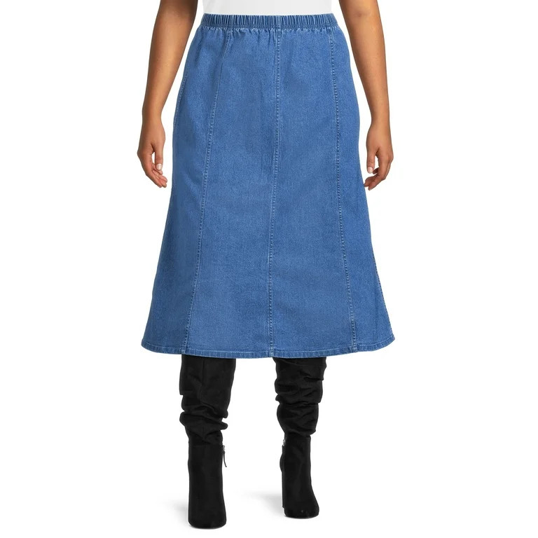 Just My Size Women's Plus Size Midi Pull-On Denim Skirt - Walmart.com | Walmart (US)