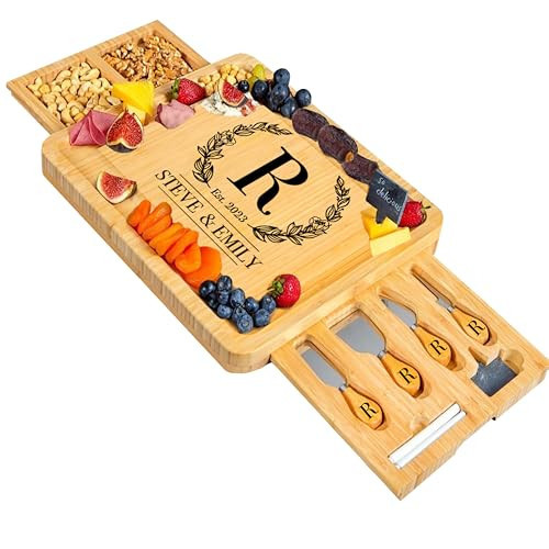 RoyalHouse Personalized Charcuterie Board, Custom Bamboo Engraved Cheese Board, Perfect for Bridal Showers, Weddings, and Special Occasions | Amazon (US)