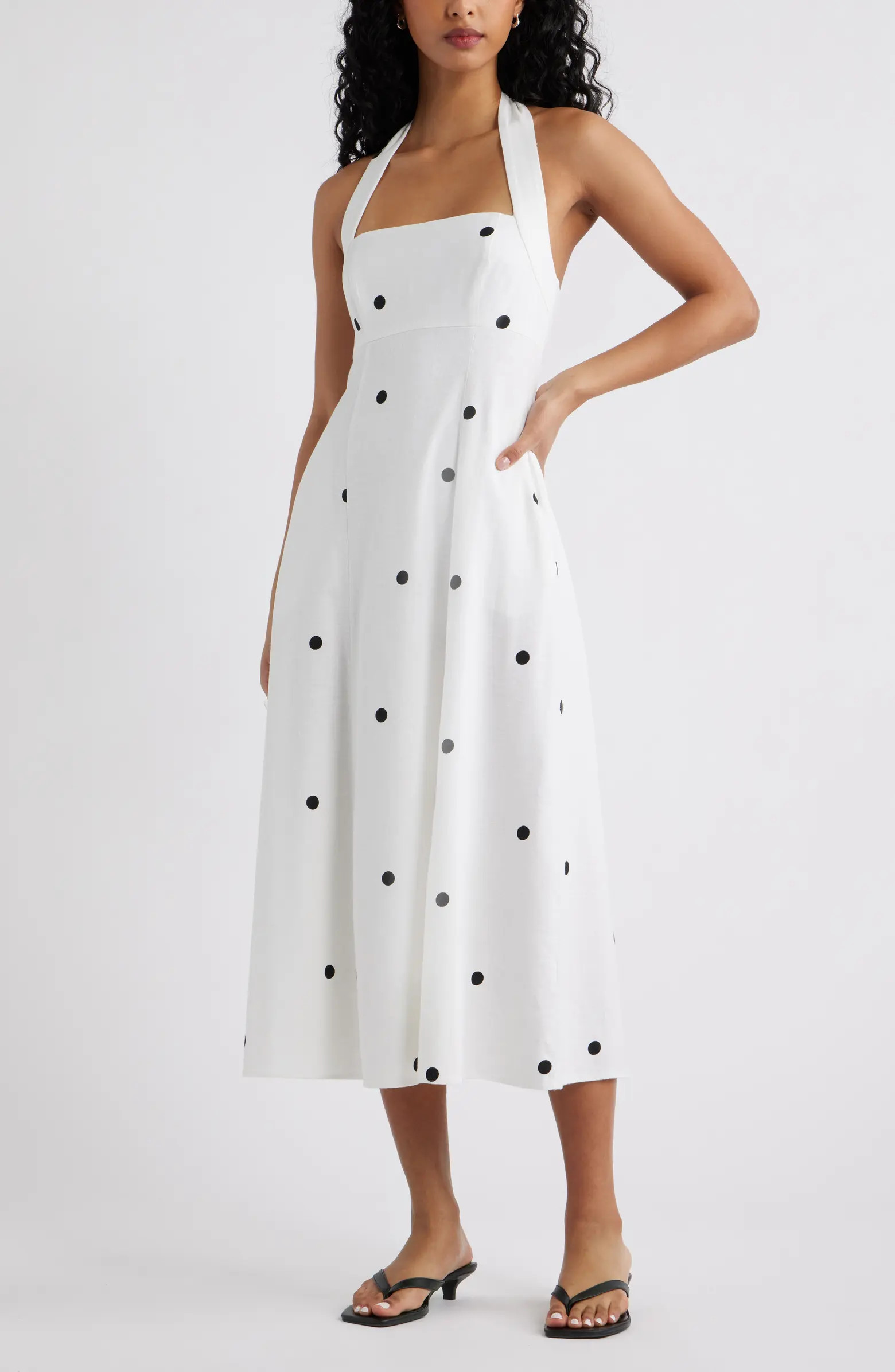 Linen Blend Halter Midi Dress | Nordstrom