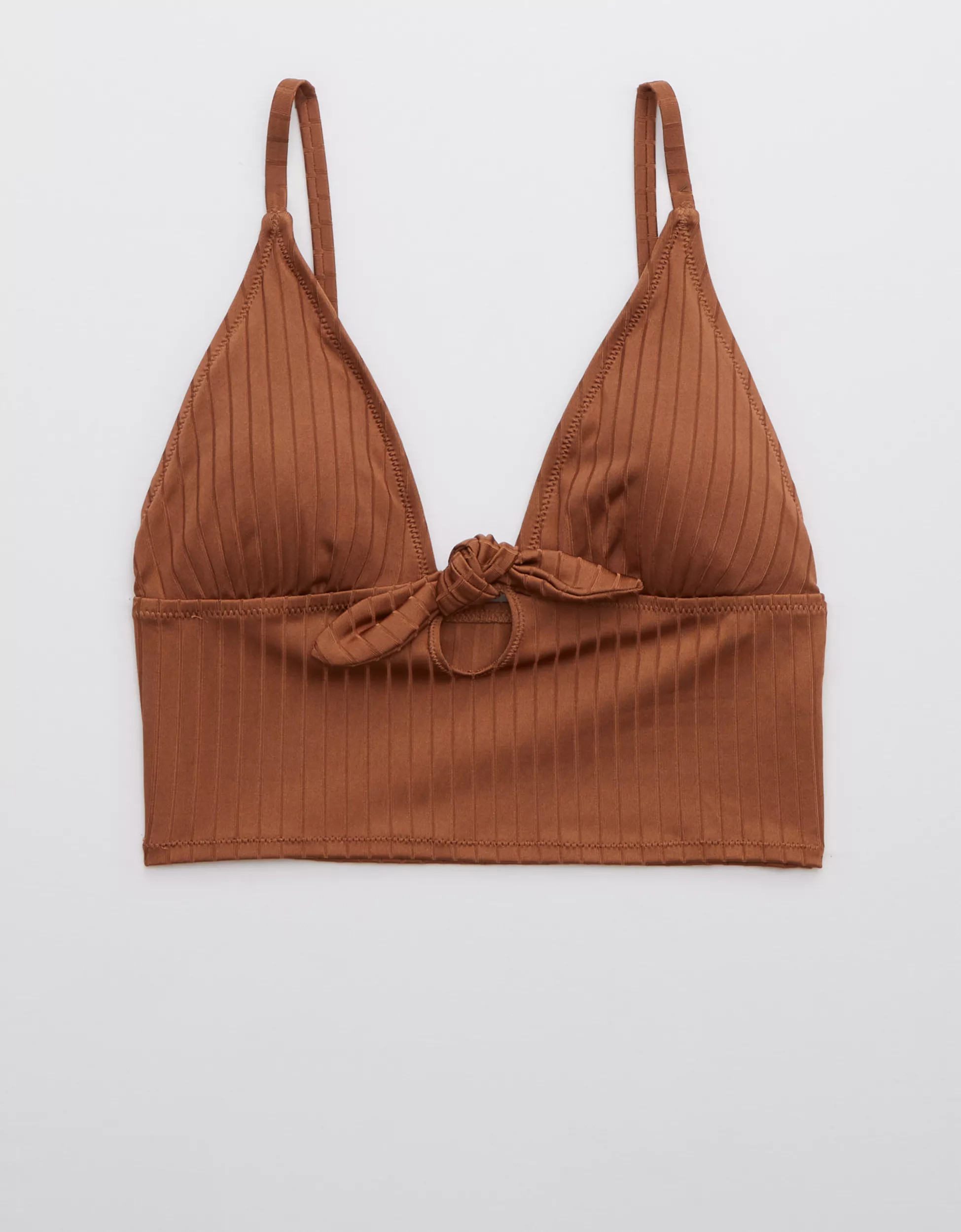 Aerie Ribbed Shine Longline Tie Front Triangle Bikini Top | American Eagle Outfitters (US & CA)