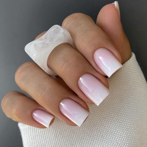 Press on Nails Medium Square Fake Nails White Gradient False Nails Nude Press ons Pink Shiny Glossy Glue on Nails Full Cover Acrylic Stick on Nails Classic Artificial Nails Kits for Women Manicure | Amazon (US)