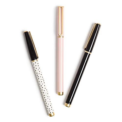 U Brands Catalina Felt Tip Pens, Set of 12, Stripes and Dots with Gold Details, Medium (0.7 mm) Point, Black Ink | Amazon (US)