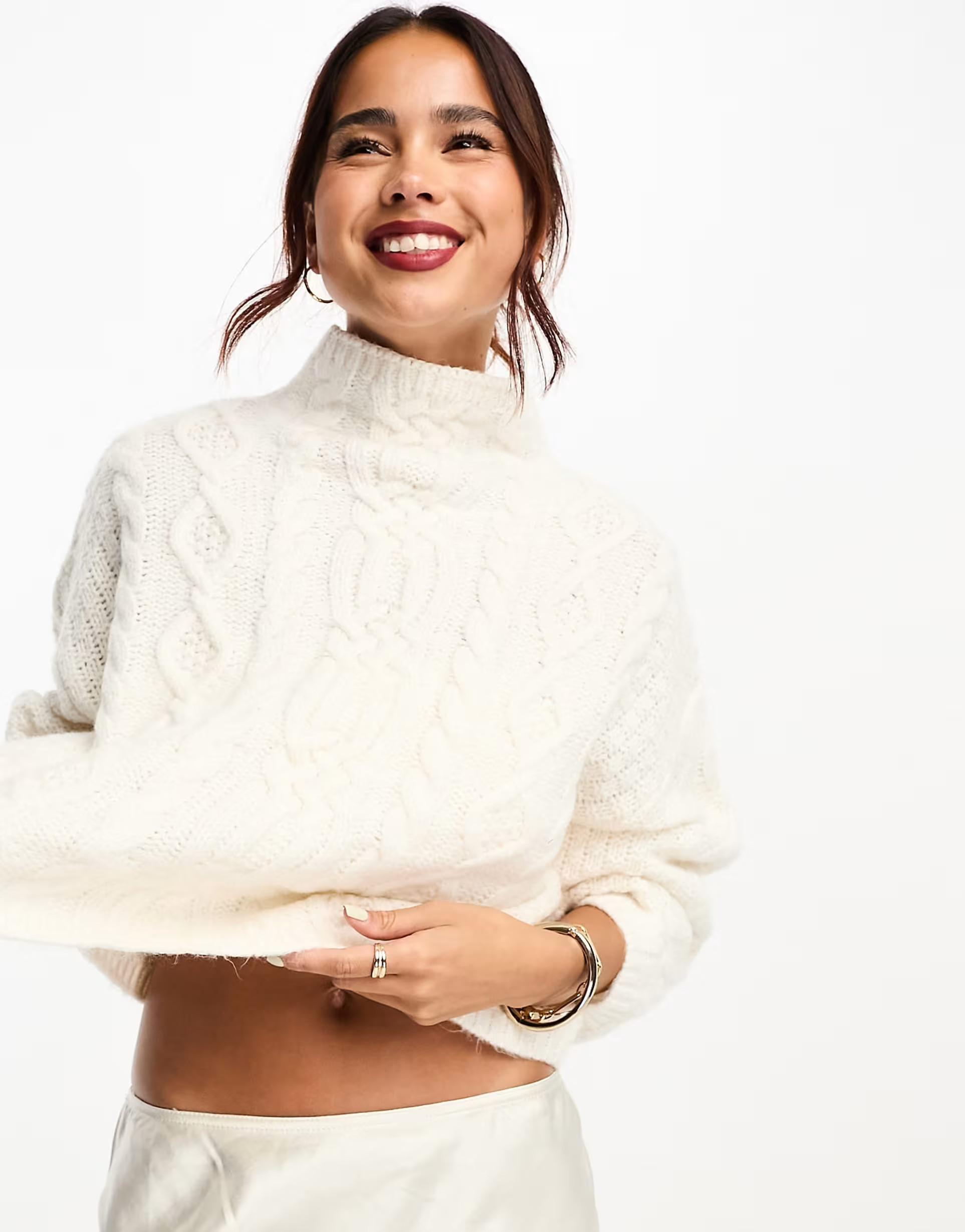 ASOS DESIGN crop cable jumper in cream | ASOS (Global)