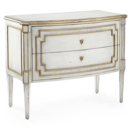 John-Richard Corsini French Country White Wood Gold Accent 2 Drawer Nightstand | Kathy Kuo Home