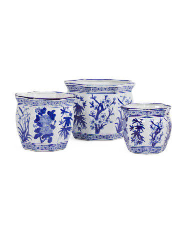 3pc Chinoisere Ceramic Indoor Planters | TJ Maxx
