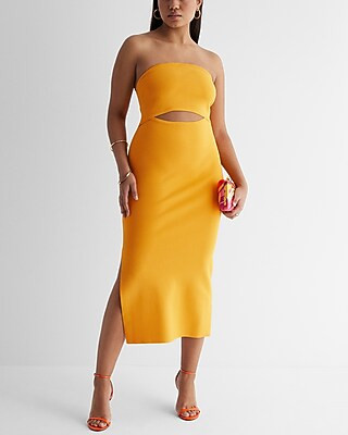 Body Contour Strapless Cutout Midi Sweater Dress | Express