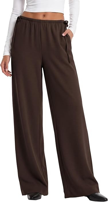 Abonlen Crepe Wide Leg Pants for Women Wrinkle Free Flowy Casual Trousers | Amazon (US)